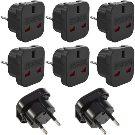 Adaptateur Voyage UK vers UE - Prise 3 Broches vers 2 Broches - 10 A 1000 W - ABS Haute Résistance - Pour Voyages en France et Europe - Lot de 8 (1/5)