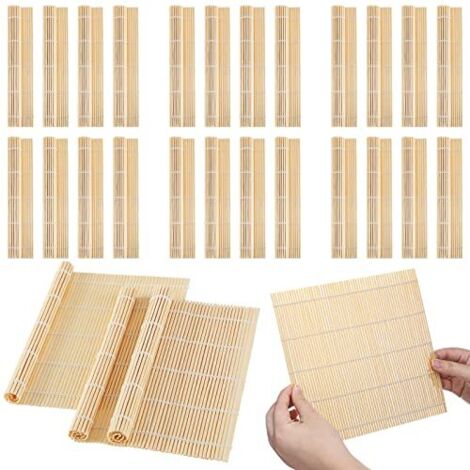 Tapis À Rouler Sushi - En Bambou Naturel - 24 x 24 cm - Pour Préparation Maison De Rouleaux De Sushi - Lot De 24 Pièces (1/5)