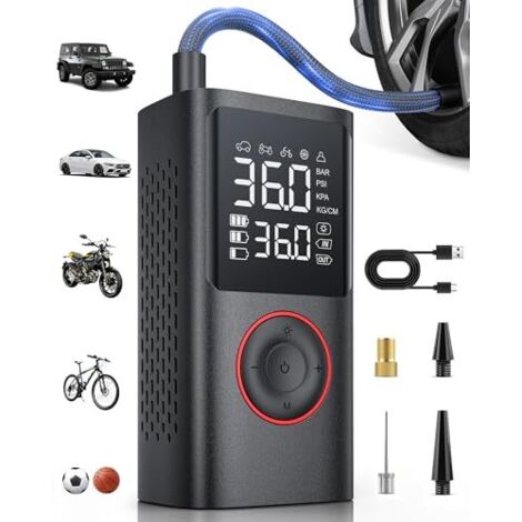Compresseur À Air Portatif - 150 PSI - Pour Pneus Voiture Moto Vélo Ballons - Affichage Numérique - Éclairage LED Intégré - Batterie Rechargeable 4000 mAh - Noir (1/5)