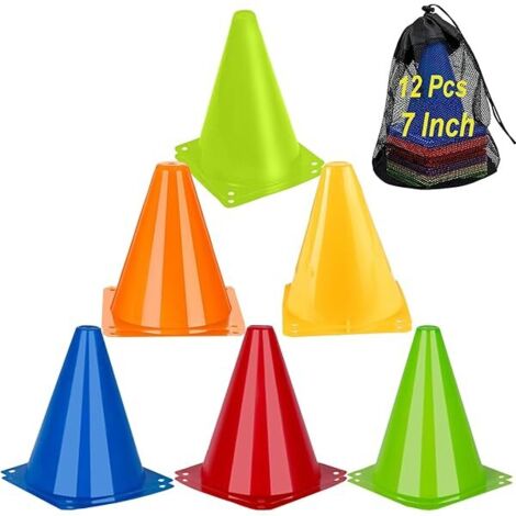 Cône D'Entraînement - 7 Pouces - PP Résistant Aux UV - Pour Football Basketball Baseball Patinage - Intérieur Extérieur - Lot De 12 Avec Sac En Maille (1/5)
