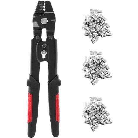 Pince à Sertir - Outil de Sertissage pour Câbles Métalliques - 4 Positions de Sertissage - Coupe-Lignes Latéraux Trempés - Kit de Manchons en Aluminium Double - 150 Pièces (1/5)