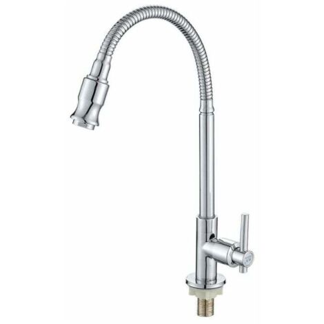 Robinet D'évier - Flexible Rotatif 360° - Montage Sur Pont - Eau Froide Uniquement - Cartouche Céramique Anti-Goutte - Pour Cuisine Salle De Bains Jardin Extérieur - 1 Pièce (1/5)