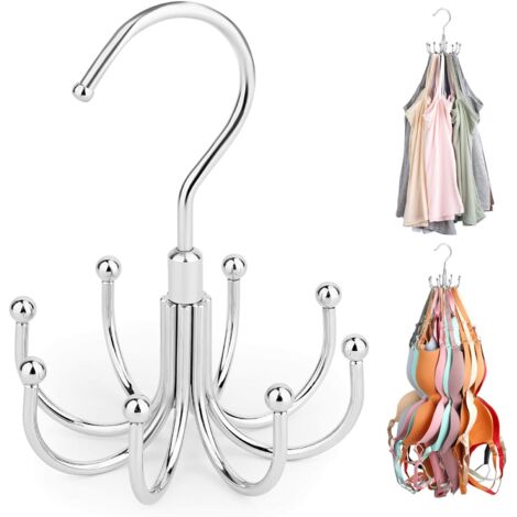 Cintre Porte-Bra - 8 Crochets Métallique - Rotation 360° - Capacité 24 Pièces - Gain de Place dans la Penderie - Argent (1/5)