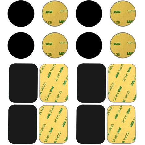Plaque Magnetique Auto-Adhesif - Pour Support Téléphone Voiture - 4 Rectangulaires + 4 Circulaires - Noir