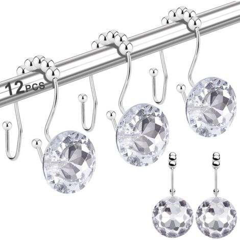 Crochets Pour Rideau De Douche - Acier Inoxydable Anti-Rouille - Cristaux Strass Rose - 12 Pièces (1/5)