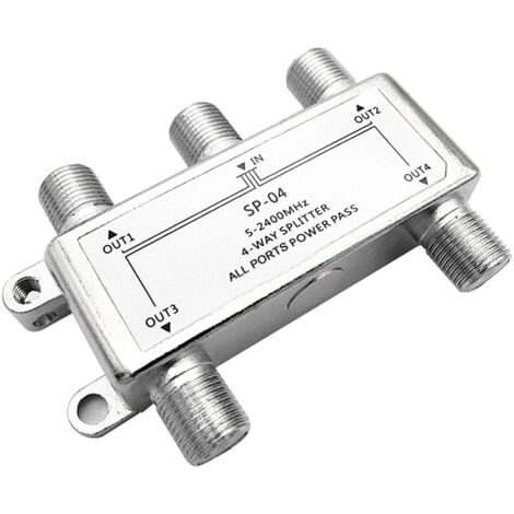 Splitter Coaxial 4 Voies - 5 à 2400 MHz - Connecteurs Dorés - Pass-Through Alimentation - Pour TV HD Antenne Satellite Internet Câble - 1 Pièce (1/5)