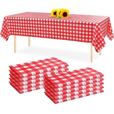 Nappe En Plastique Vichy - 108 X 54 Pouces - Imperméable - Pour Table Rectangulaire Ou Ronde - 10 Unités (1/4)