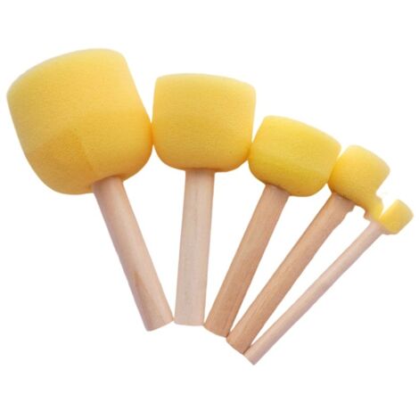 Brush Foam - Round Sponge Tip - For Dot Art Stippling Stenciling - Wooden Handle - Set Of 12 (1/5)