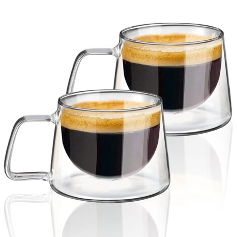 Verre À Café Double Paroi - 200 Ml - Pour Latte Macchiato Cappuccino Espresso Thé Glacé - Lot De 2 (1/5)