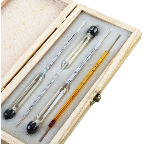 Alcohol Meter - Set Of 3 Hydrometers 0-40 40-70 70-100 Vol% - Thermometer 0-50°C - For Eau-De-Vie Whisky Vodka Cognac - 1 Set