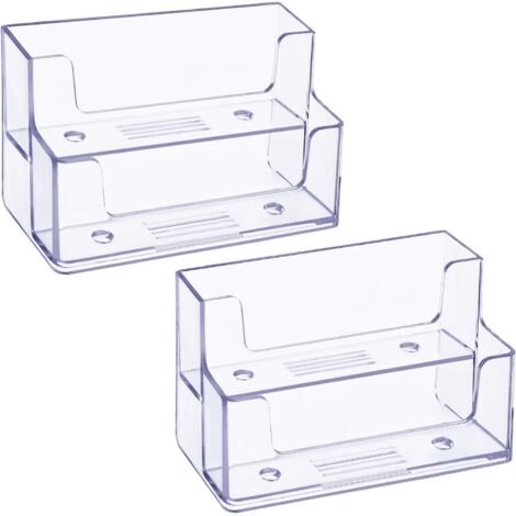 Support Pour Cartes De Visite - En Plastique Transparent - 2 Niveaux - Capacité 120 Cartes - Bureau Et Maison - Lot De 2 (1/4)