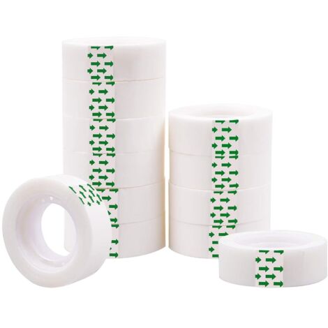 Ruban Adhésif Transparent - 12 Rouleaux - Largeur 18 mm - Longueur 25 m - Pour Dévidoir Standard - Diamètre Intérieur 24 mm