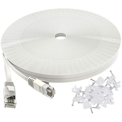 Cable Ethernet Cat 6 - 15,24 M - Plat Blanc - Connecteurs RJ45 Sans Accrochage - Pour Routeur Modem Switch PC Console - 250 MHz - Cuivre Pur (1/5)