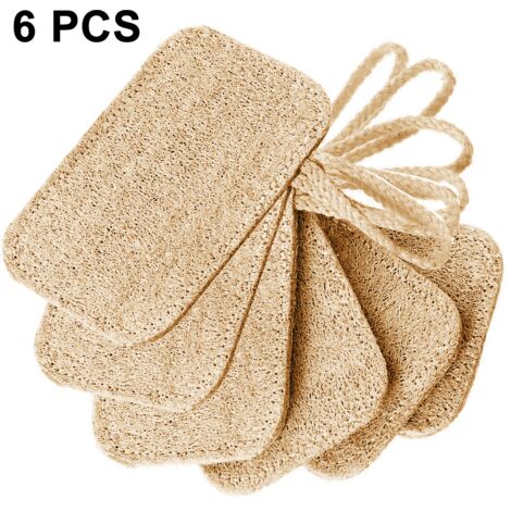 Gant Exfoliant - Éponge Loofah Naturelle et Tissu Éponge - Pour Visage et Corps - Avec Bretelle Élastique - Lot de 6 (1/5)