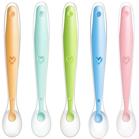 Cuillère En Silicone Pour Bébé - Sans BPA - Adaptée Aux Gencives Sensibles - Forme À Cuillère Peu Profonde - Pour Apprentissage De L’alimentation - Lot De 5 (1/5)