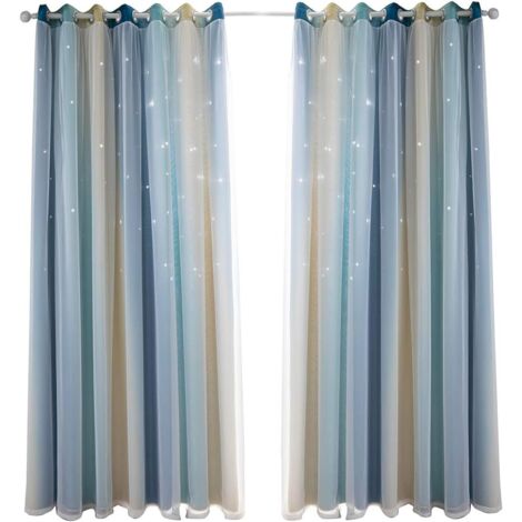 Rideaux Étoiles Double Couche - Rideaux Obscurcissants avec Voilage pour Chambre d'Enfant - 135 x 160 cm - Vert (1/5)