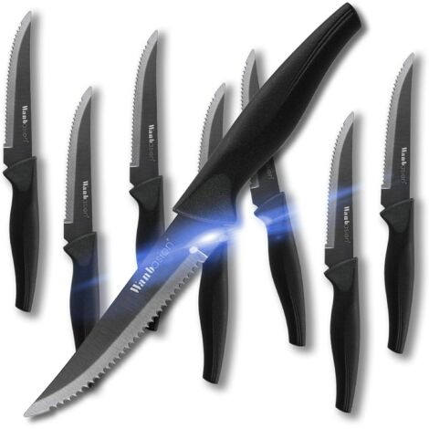 Couteau A Steak - Ensemble De 8 Couteaux En Acier Inoxydable Avec Lame Dentelée Et Revêtement En Titane Noir - Pour Table Et Cuisine