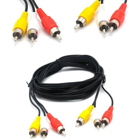 Cable Composite RCA - 3 Fiches Mâles Vers 3 Fiches Mâles - Jaune Blanc Rouge - 3 m - Pour DVD VCR SAT TV