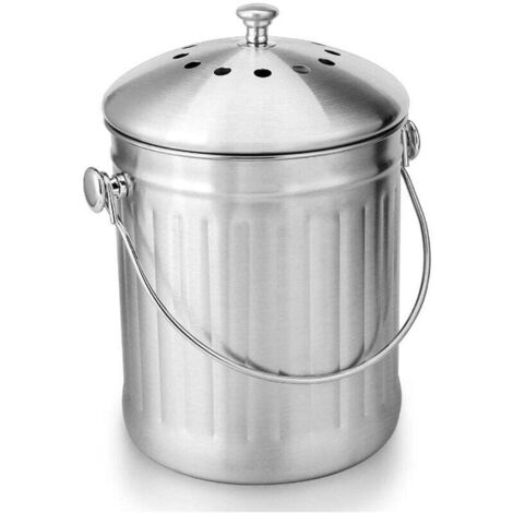 Seau Compost - Acier Inoxydable - 5 L - Pour Cuisine Intérieure - Filtres à Charbon Activé Inclus (1/5)
