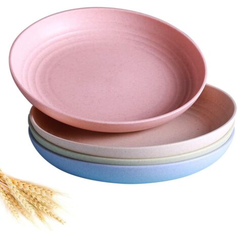 Assiettes En Paille De Blé - 20 cm - Lavables Au Lave-vaisselle Et Micro-ondes - Sans BPA - Pour Usage Domestique - Lot De 4 (1/5)