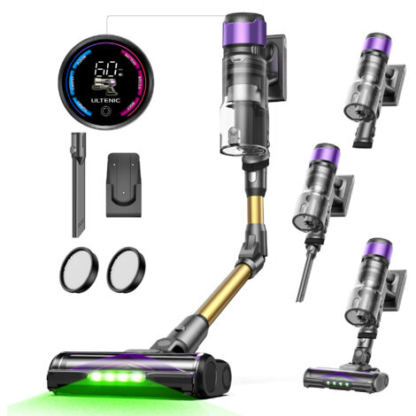 Ultenic UW20, aspirapolvere cordless iperpotente 55KPA, 600W, tecnologia GreenEye™, 60 minuti di autonomia, 1,5L, tubo pieghevole, spazzola anti-crespo, multifunzione, oro