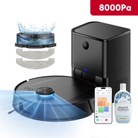 Ultenic T20 Pro Saugroboter mit Wischfunktion 8000 Pa, Staubsauger Roboter mit Absaugstation 3,5 L, Roboterstaubsauger für Tierhaare Teppich Böden, AI-gestützte Laser-Hinderniserkennung, APP-Bedienbar