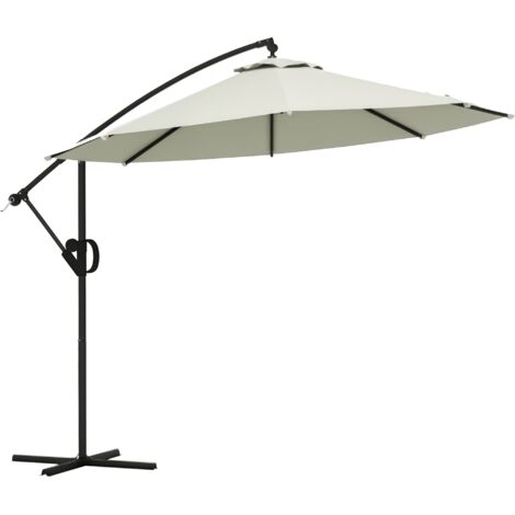 Ombrellone decentrato con bracci, 3 x 2,6 m, 8 stecche e base a croce, ombrellone da giardino in alluminio, metallo e poliestere, bianco crema (1/5)