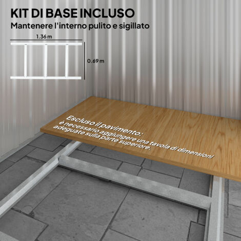 Casetta da giardino 1,7 m² in acciaio zincato con kit di fondazione, capanno per attrezzi da giardino con tetto inclinato, 4 prese d'aria, porta scorrevole, 152x132x188 cm, effetto legno grigio (1/5)