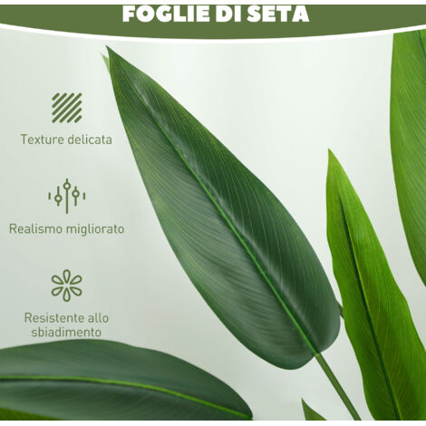 Pianta artificiale di uccello del paradiso verde con 20 foglie, alta 140 cm, pianta decorativa artificiale con vaso e muschio, pianta verde in PE, PEVA e PP (1/5)