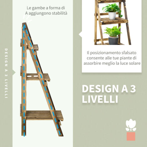 Supporto pieghevole in legno per vasi da fiori, 3 livelli, scaletta per esposizione di piante da giardino, scaffali portaoggetti per giardiniere, porta erbe aromatiche (40L x 37W x 93H cm)