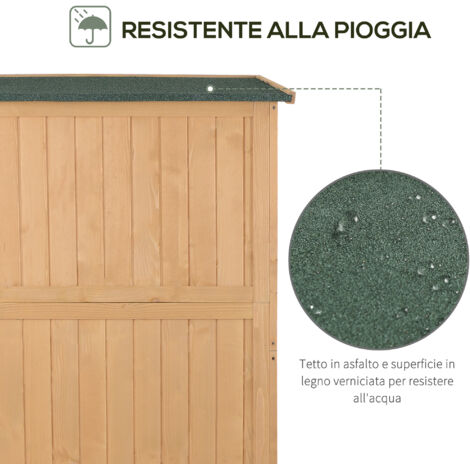 Casetta da giardino in legno con due finestre, armadietto porta attrezzi, organizer da esterno con doppia anta 127,5L x 50W x 164H cm, colore naturale (1/5)