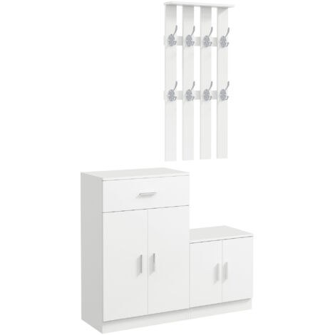 Mobiletto porta scarpe 3 in 1 per corridoio, appendiabiti, per 13 paia di scarpe, organizer per scarpe, 8 ganci, cassetto portaoggetti, colore bianco (1/5)