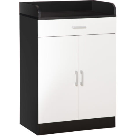 Carrello portaoggetti in legno MDF con cassetti e piano d'appoggio regolabile, 60x40x90 cm, bianco e nero (1/5)
