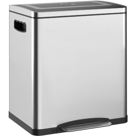 2 - Pattumiera a pedale da 15 litri con coperchio a chiusura ammortizzata, in acciaio inox e PP, 40x34,8x47,5 cm, argento (1/5)