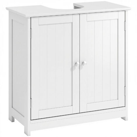 Mobiletto sottolavabo con 2 ante e ripiano regolabile, mobiletto da bagno salvaspazio con foro a U, 60x30x60 cm, bianco (1/5)