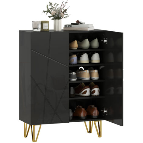 Scarpiera nera a 2 ante con 3 ripiani regolabili, 72x31,5x95 cm, capiente e resistente. Riordina fino a numerose paia di scarpe, design compatto adatto per ingresso e piccoli spazi domestici. (1/5)