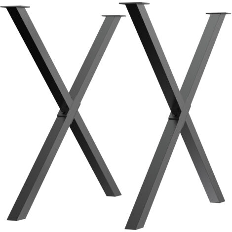 Gambe per tavolo in acciaio a due sezioni, a forma di X, con 16 viti incluse. Gambe preforate con 4 fori. Dimensioni: 80 x 4 x 72 cm. Colore: nero.