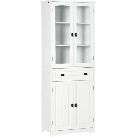 Mobile da cucina indipendente con 2 ripiani regolabili, un cassetto e un'anta in vetro, ideale per soggiorno o sala da pranzo, 160 cm, bianco.