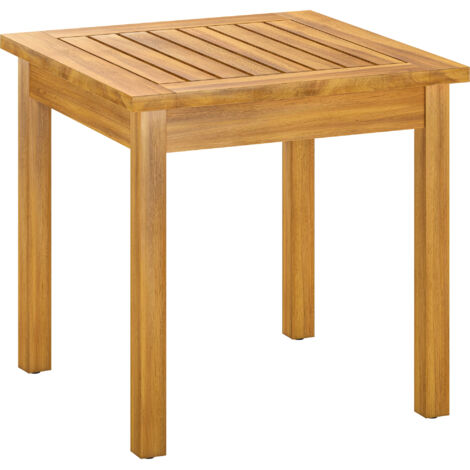 Tavolino da giardino quadrato in legno massello di acacia, piano a doghe, piedini regolabili, 48 x 48 x 46 cm, naturale.