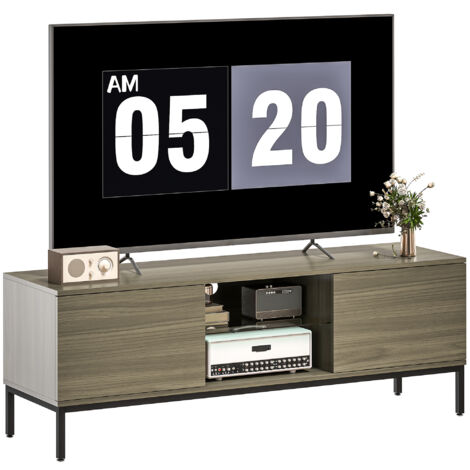 Mobile porta TV per televisori fino a 60 pollici, con 2 ante e ripiano in vetro regolabile, 140 x 40 x 49,5 cm, grigio. (1/5)
