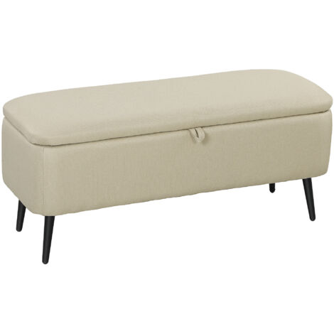 Panca contenitore 2 in 1  Tessuto beige  Gambe in acciaio nero  102 x 40 x 39,5 cm  Ingresso e soggiorno