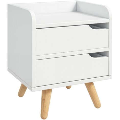 Cassettiera da camera da letto, cassettiera moderna a 2 cassetti, design pulito, legno bianco, gambe in pino, 33 x 28 x 42 cm, bianca