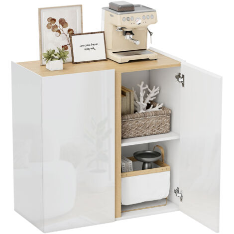 Cassettiera, credenza con ante a chiusura ammortizzata, ripiano regolabile, per soggiorno, cucina, sala da pranzo, bianca (1/5)
