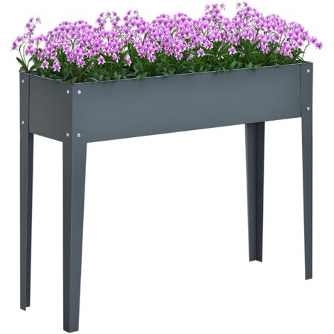 Aiuola rialzata, aiuola per erbe aromatiche, fioriera con 3 fori di drenaggio, fioriera con gambe, in metallo, 100 x 30 x 80 cm (1/5)