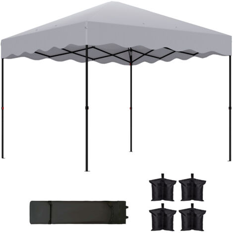 Gazebo a scomparsa 3 x 3 m, altezza regolabile, tenda da giardino con borsa per il trasporto, per giardino, terrazzo, in metallo e tessuto, grigio chiaro. (1/5)
