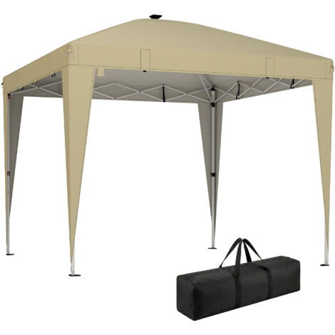 Pergola da giardino 3 x 3 m con illuminazione a scomparsa, tenda pieghevole regolabile in altezza, telecomando, borsa per il trasporto color crema. (1/5)