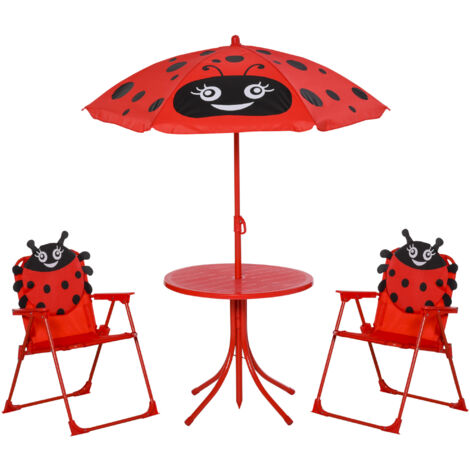 Set tavolo e sedie pieghevoli da picnic per bambini con ombrellone, rosso (1/5)