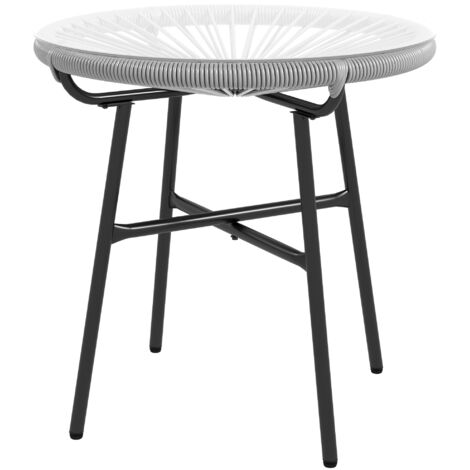 Tavolino da giardino in stile bohémien, tavolino laterale per esterni, in rattan sintetico PE, vetro temperato, resistente agli agenti atmosferici, 50 cm x 50 cm x 50 cm, grigio (1/5)