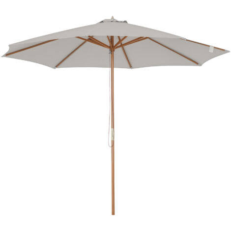 3(m) Ombrellone da giardino, Ombrellone da patio con meccanismo a carrucola, Ombrellone in legno, Ombrellone da tavolo da mercato con meccanismo a carrucola e 8 stecche, Grigio (1/5)