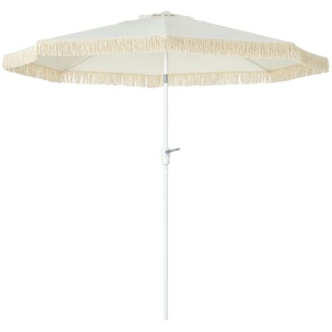 Ombrellone da giardino, orientabile, con frange e manovella, 8 stecche, dimensioni Ø 2,65 x 2,45 H m, bianco (1/5)